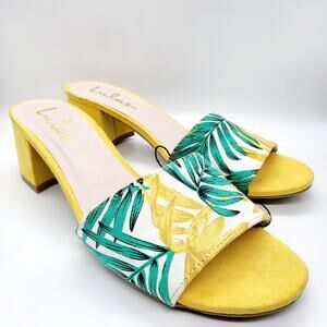Lulus Jax Yellow Multi Print Vegan Suede Mules Sz 6.5